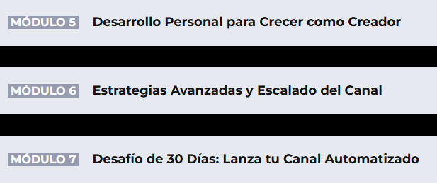 Imagen de los distintos módulos que contiene el curso