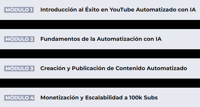 Imagen de los distintos módulos que contiene el curso