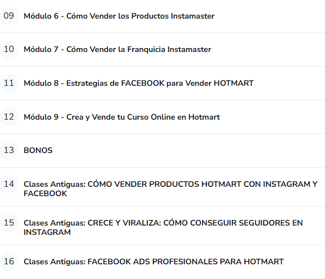 Imagen de los módulos del curso